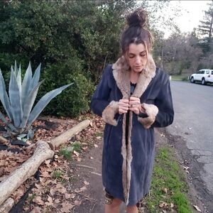 Y2K VINTAGE Wilson's Blue Suede Leather Fur Lined Pennylane Jacket Coat Small